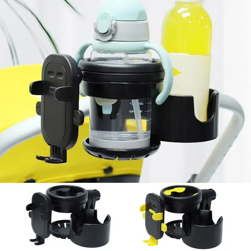 Phone Holder For Stroller Bike Water Bottle 360 Rotating Drinks Carrier With Slot