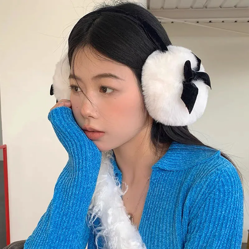 Y2k Bow Knot Ear Muffs Winter Women Warm Thicken Ear Cover dla kobiet Plush Outdoor Cold Proof Earmuff Koreańskie akcesoria dla kobiet