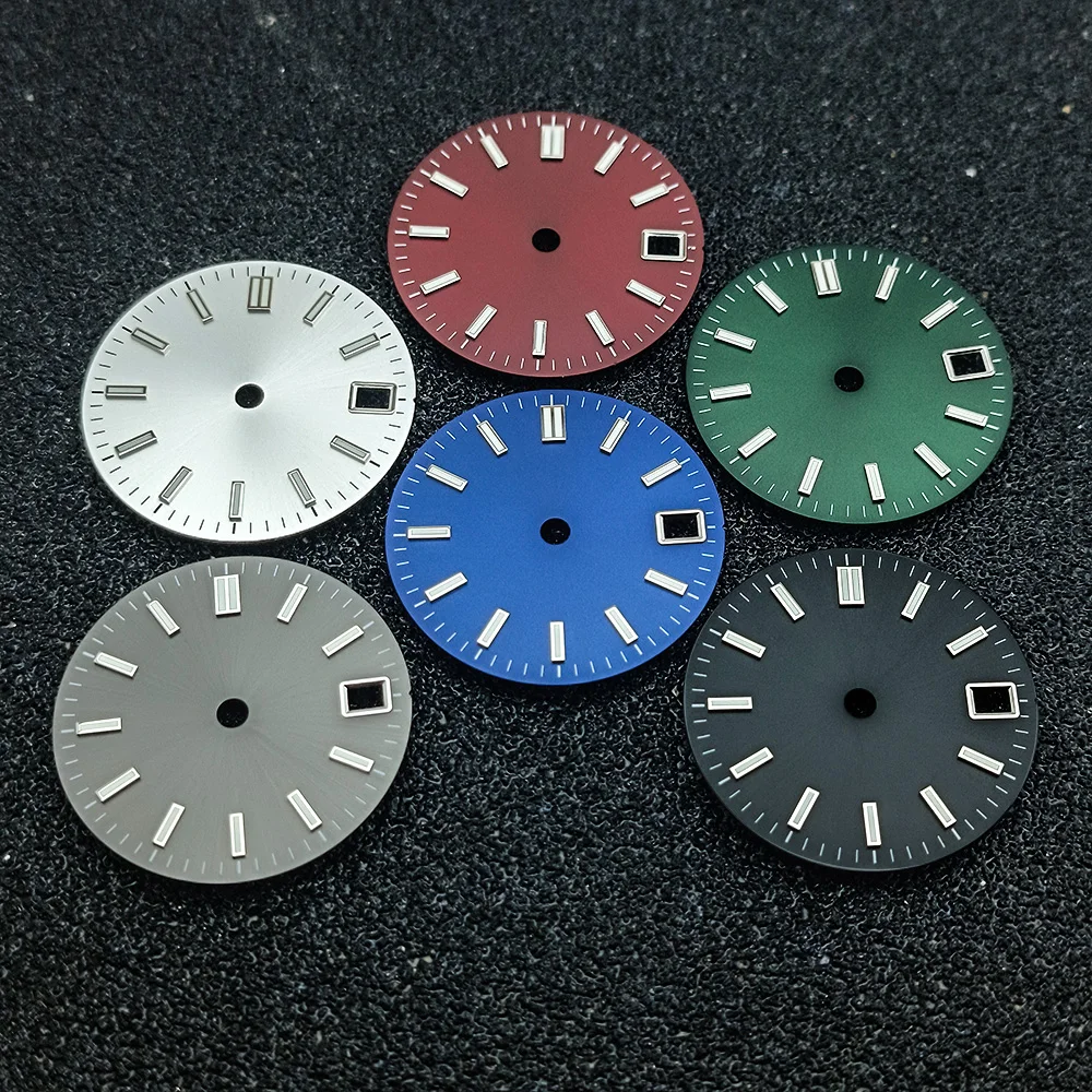 High quality new 28.5mm sterile silver nail black red accessory dial, suitable for NH35A NH35 movement, with date window