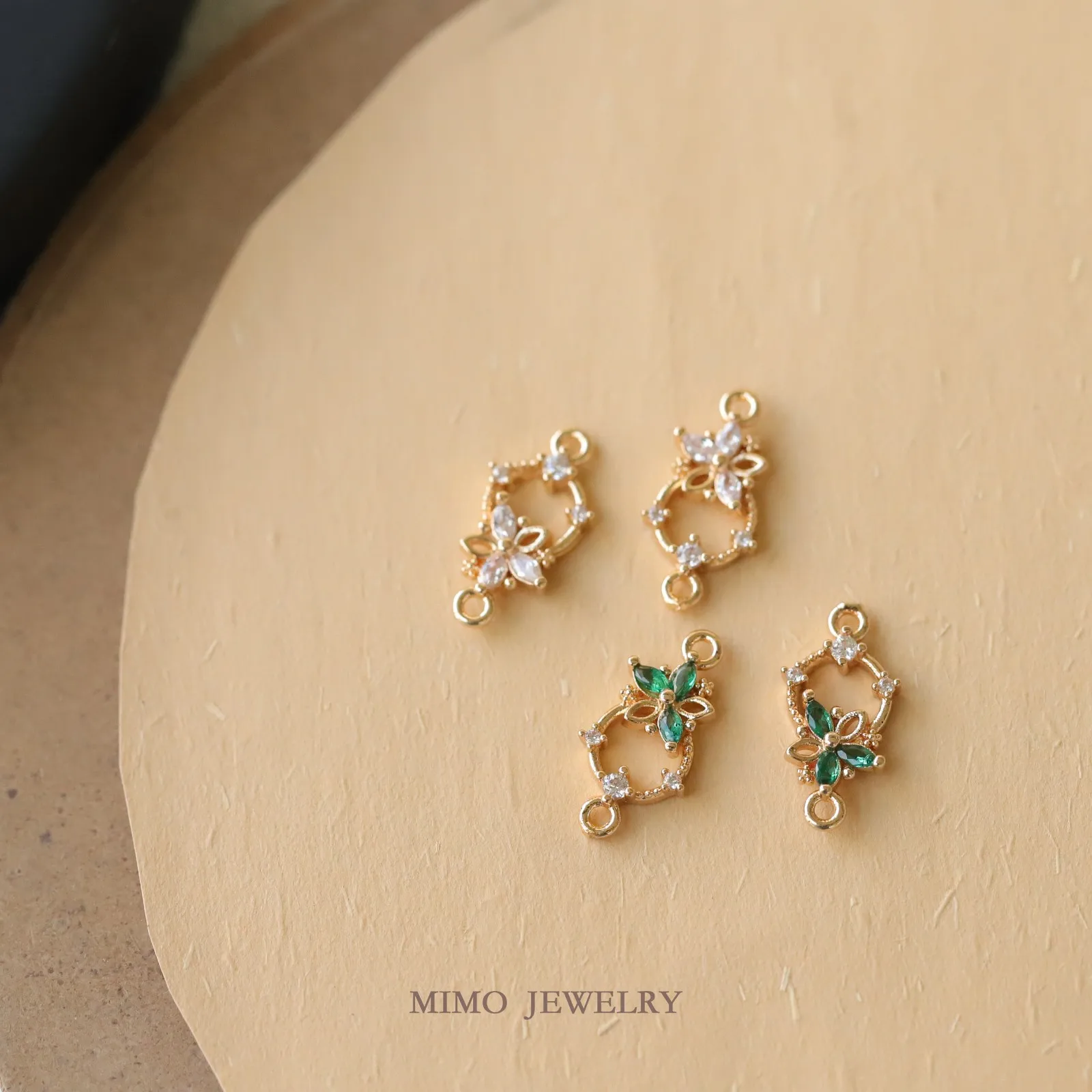 Zircon Double Hanging Sweet Wind Hollow Circular Flower Charms Pendant Supplies DIY Hand Brass Gold Plated Accessories 8X16mm