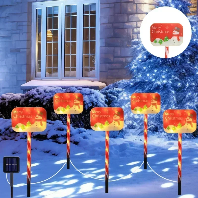 LED Solar Lamp Garden Light Christmas Decor Santa Claus Lawn Lamps Candy Cane Outdoor Waterproof New Year Halloween for Pathway