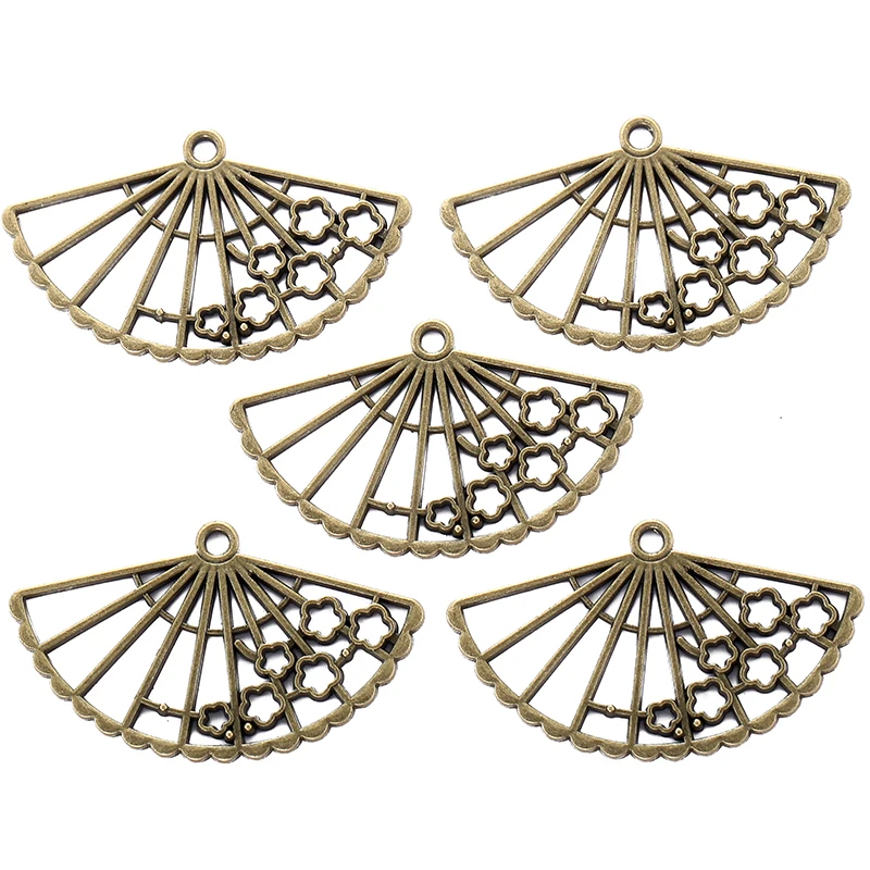 5pcs 5 Color Charms Fan 40x24mm Pendants Antique necklace Jewelry Making DIY Handmade Craft