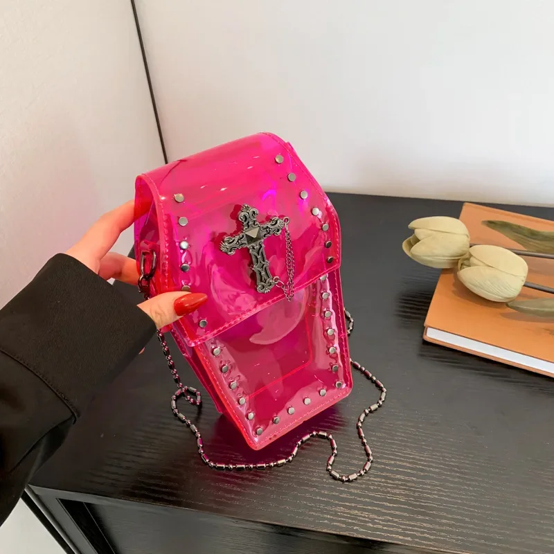 

Halloween Forest Theme Sweet Girl Transparent Jelly Cross Shoulder Bag with Rivet Fashion Detail