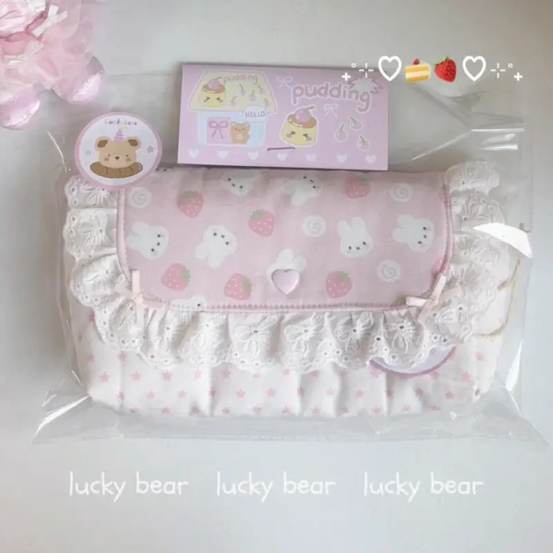 Cartoon Strawberry Miffy Rabbit Pen Bag Kawaii Pink Flip Up Pencil Case Creative Peripheral Stationery Storage Bag Friends Gift