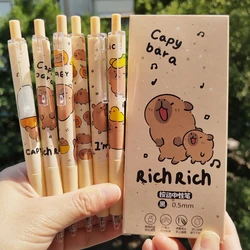 6pcs Kawaii Capybara Gel Pen Quick-Drying Black Ink Writing Smooth School Supplies Aesthetic Pens Cute Korean Stationery