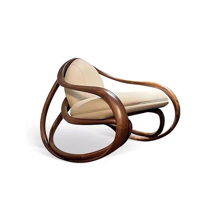 

Solid wood single armrest sofa chair reclining chair in the model room, medieval style living room balcony leisure adult moving