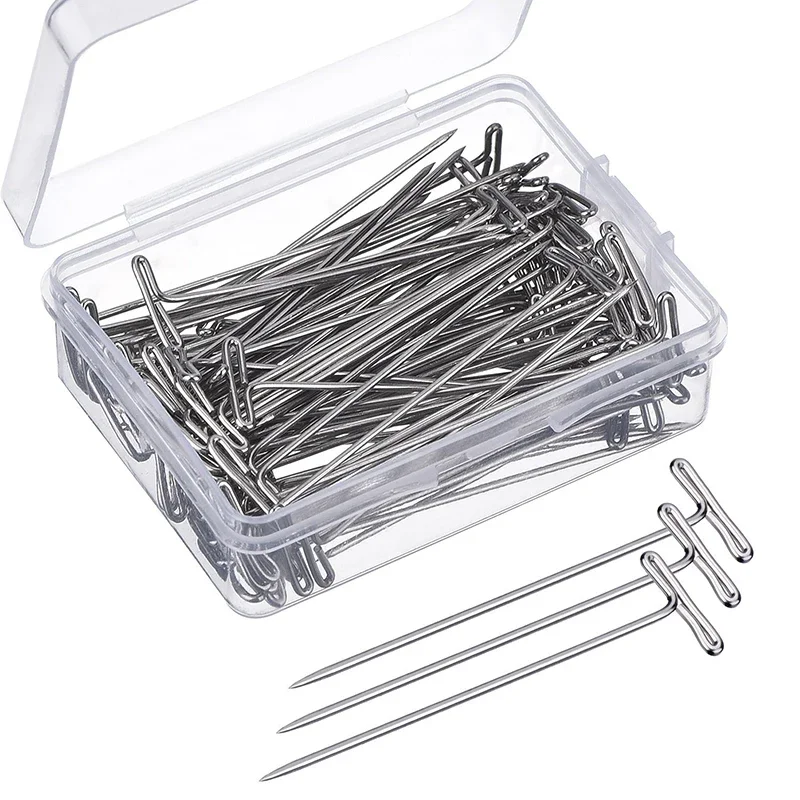 50pcs Small T Pins for Holding Wigs Needle Sewing Quilting Pin Blocking Knitting Pin for Knitting Crocheting Needlework