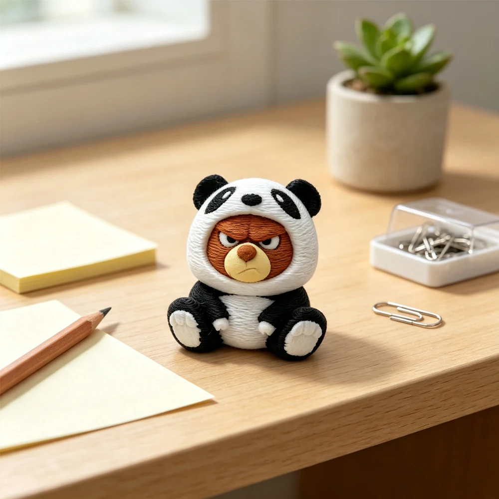 3D Printing Bear Wearing Panda Jacket Plastic Collectible Figurines Ornament,Suitable for Home Decor,Car Decor,Desktop Ornament