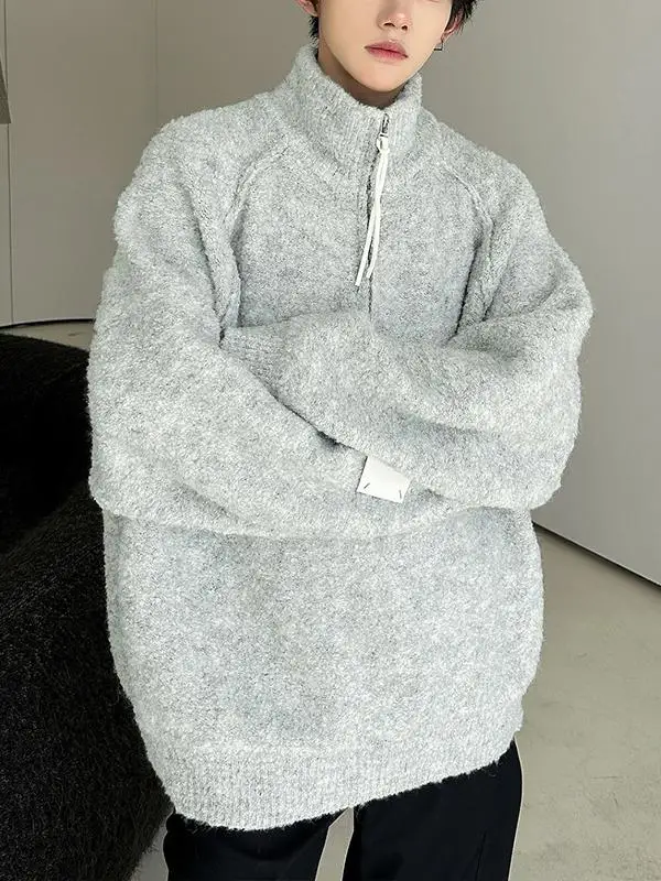 

Cleanfit Light ey Loose Zip-Up Sweater ex Faionable Lazy Top Youth Winter Casual Long Sve Zippered Knitwear