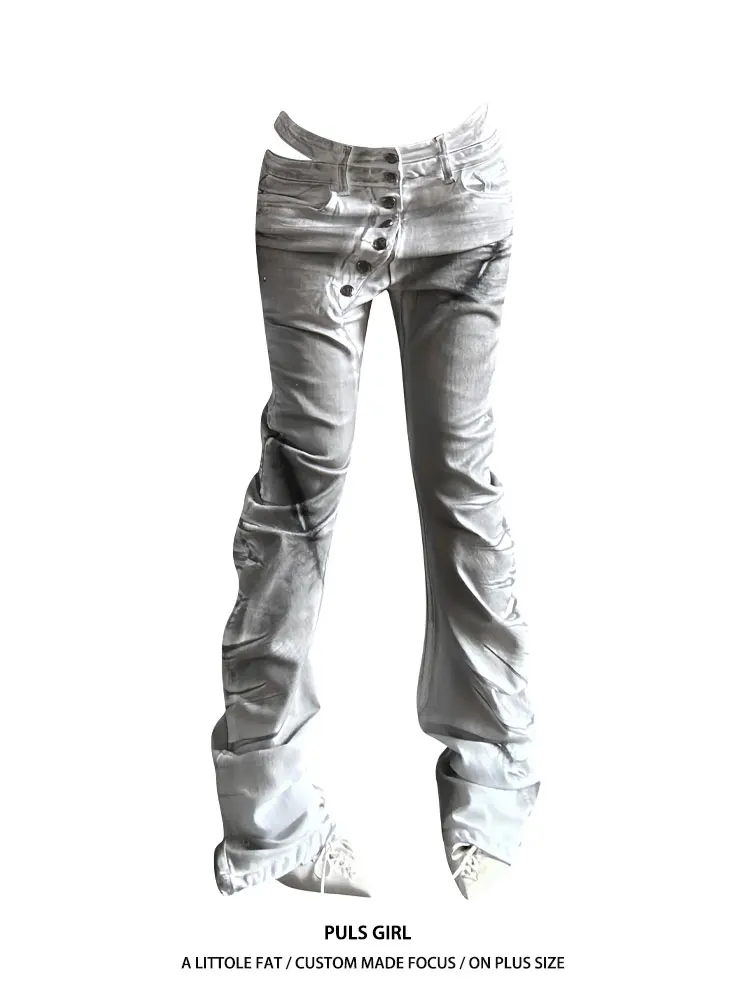 

Джинсы женские с высокой талией, облегающие, с эффектом потертости, на пуговицах, в американском стиле, повседневные, длинные брюки, осень-зима