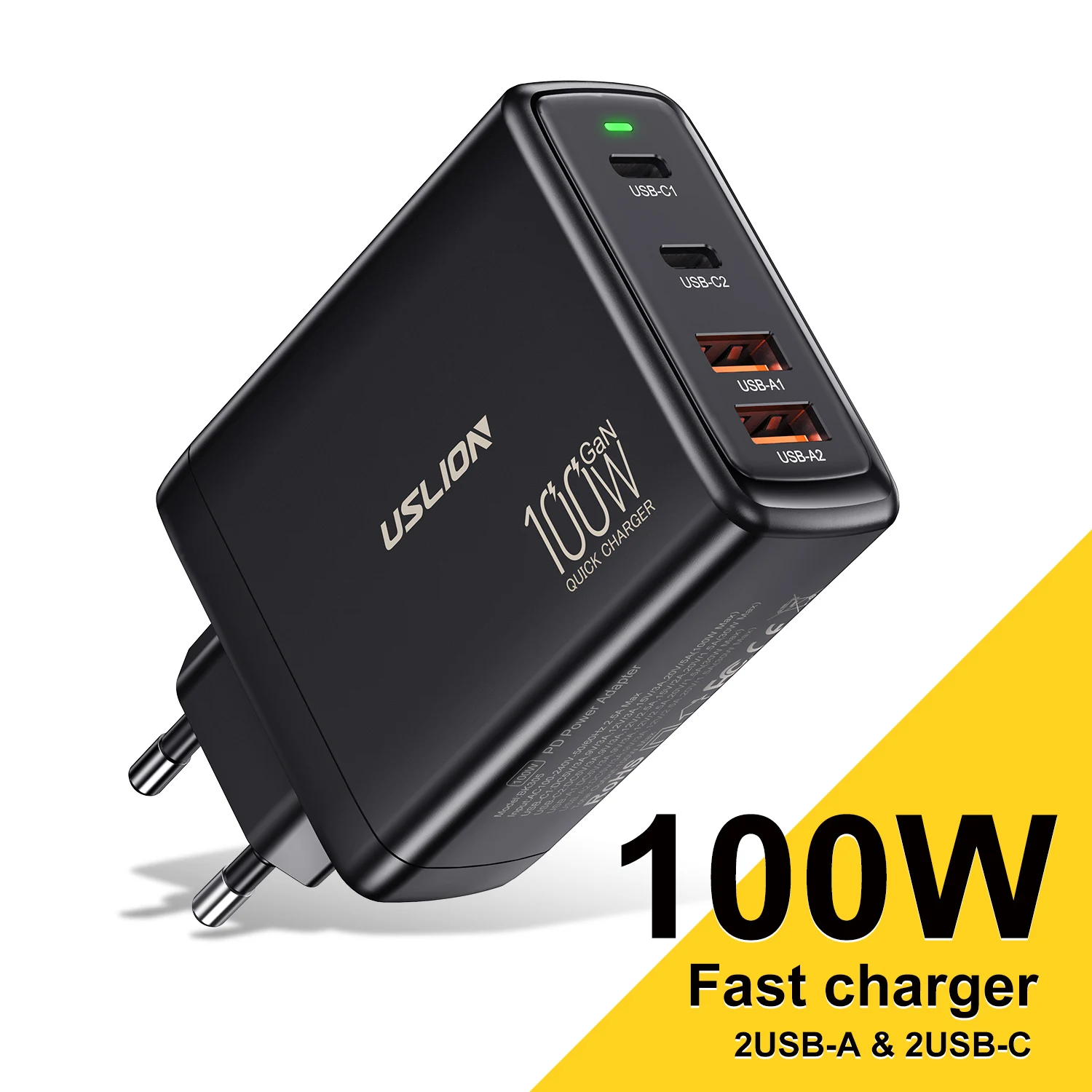 GaN 100W USB C Super Fast Charger EU Plug USB Type C Mobile Phone Charger 4 Port Multi Charger for iPhone 15 Xiaomi Huawei