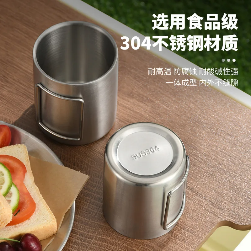 304 stainless steel outdoor mug double-layer portable water cup for hiking, picnicking, folding camping, drinking water cup