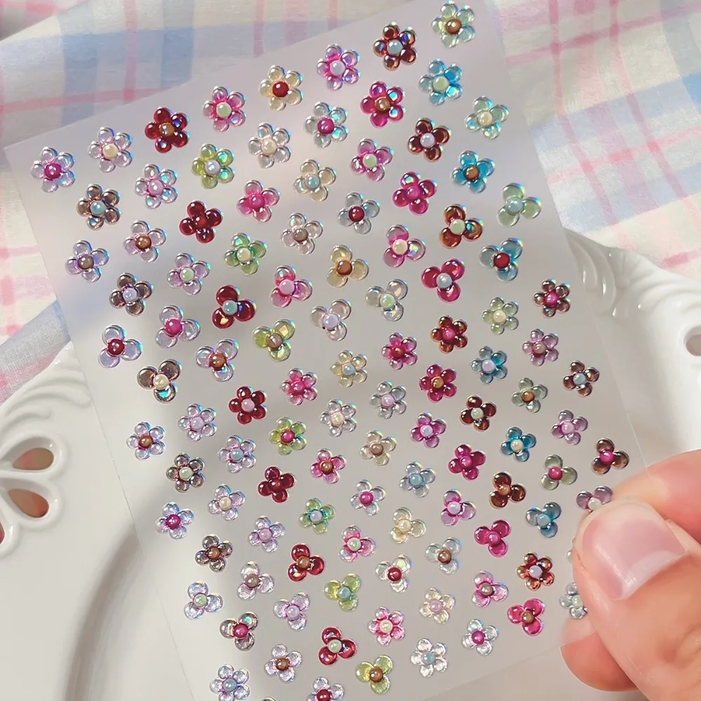 Embossed Jelly Flower Nail Sticker Colorful Spring Floral Decals Self Adhesive for Girls Women DIY Crafts Nails Art Accessories