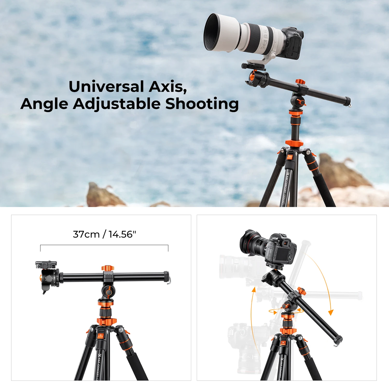 K&F Concept 78 inch DSLR Camera Tripod 22lbs/10kg Load Capacity Magnesium Alloy Rotatable MultiAngle Center Column Camera Tripod