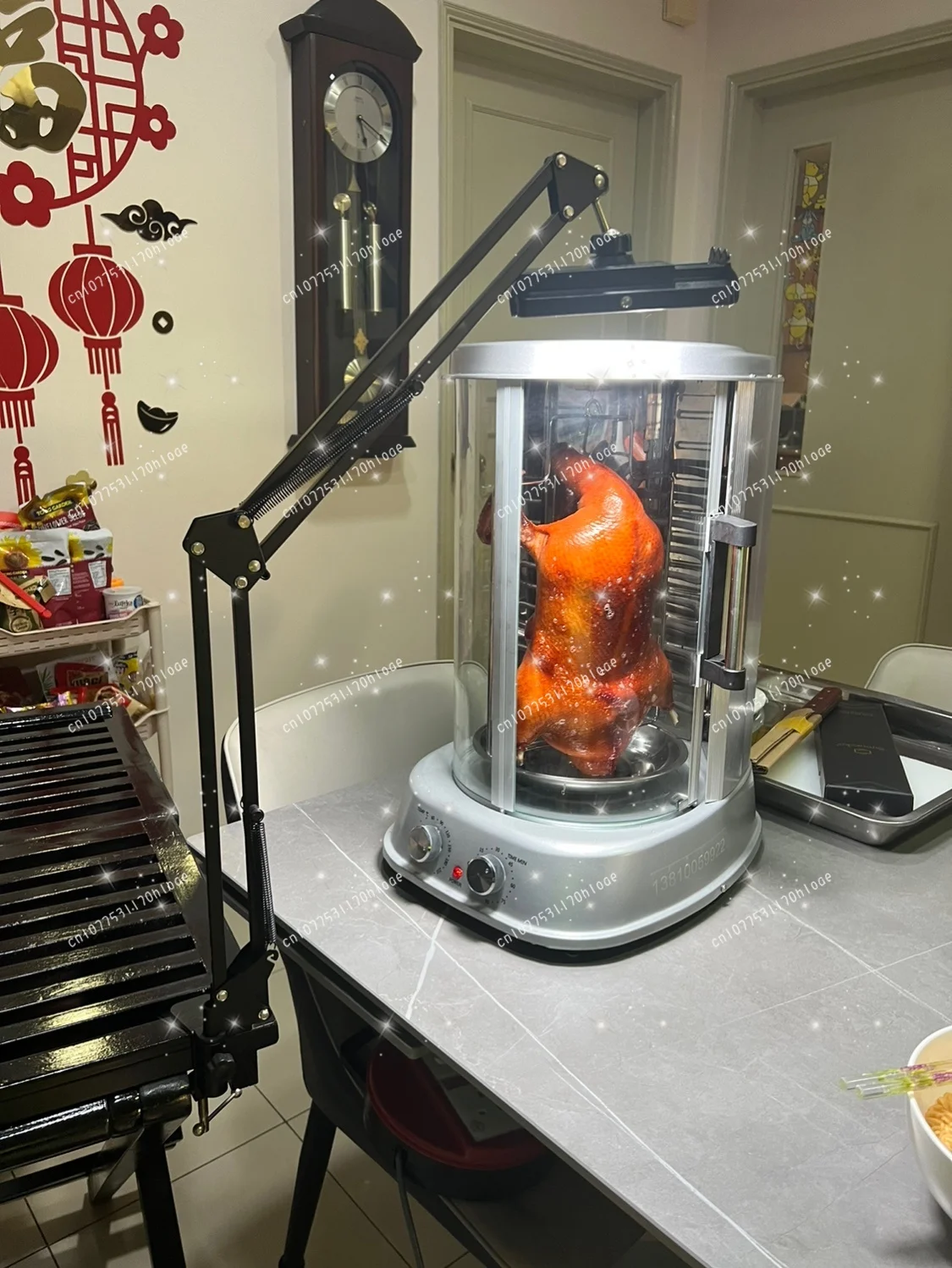 360° rotating smokeless oven, commercial single roast duck oven roast chicken rack, glass window turkish kebab machine,