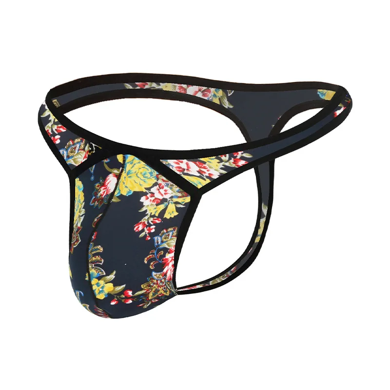 

Мужские сексуальные стринги и стринги, летние трусики с низкой талией из ледяного шелка с цветочным принтом, сексуальное нижнее белье-бикини, сумка Sissy Jock Strap