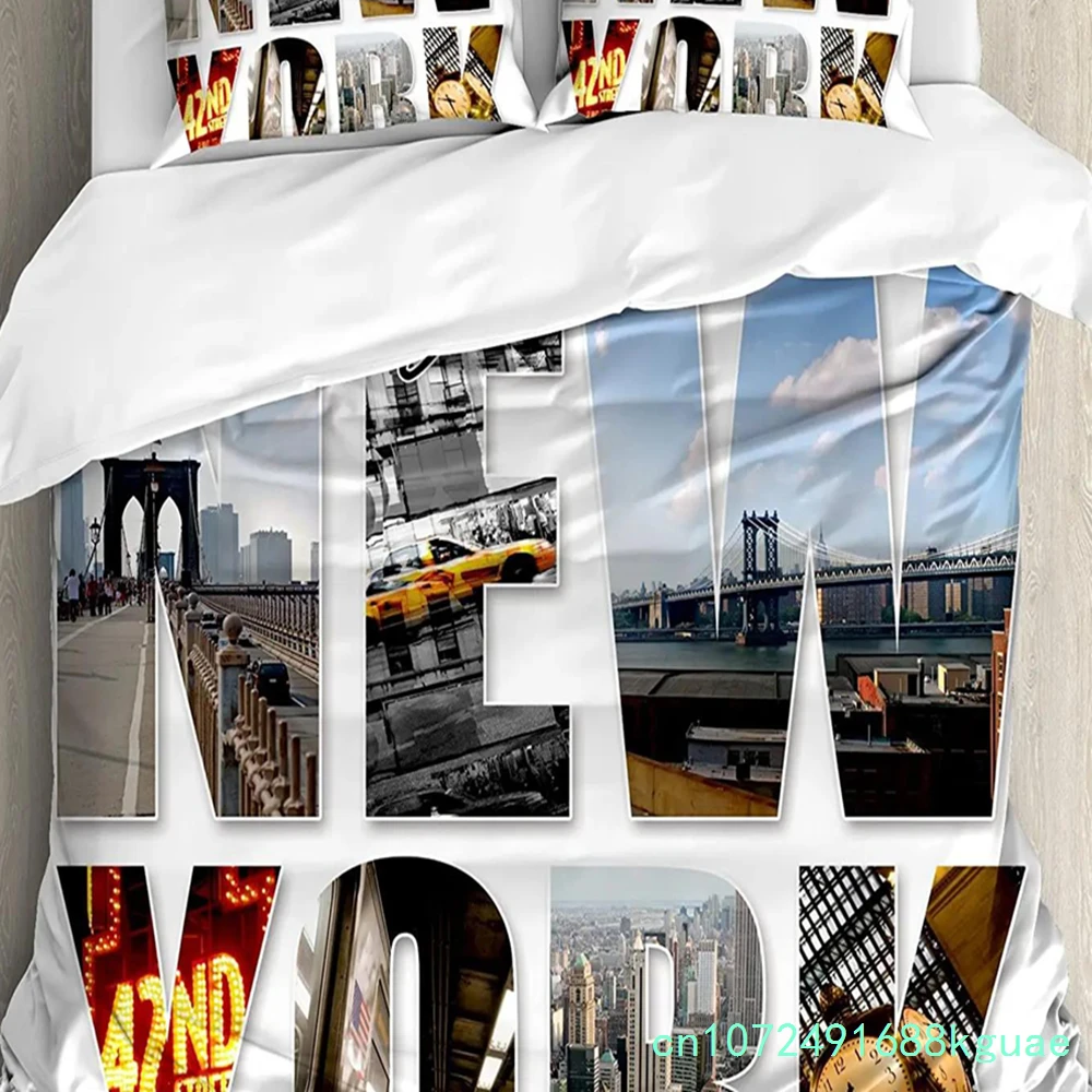Urban 3pcs Bedding Set Manhattan Sunset Skyline New York City Duvet Cover Set Bed Set Quilt Cover Pillow Case Comforter Cover