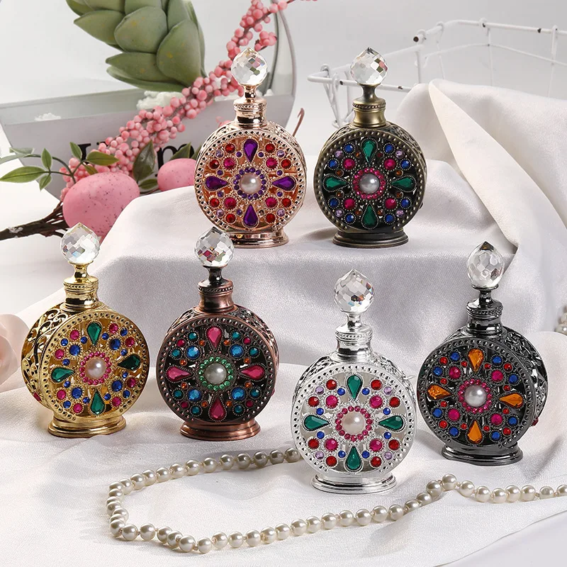 15ML Vintage Empty Perfume Terrarium Bottles Metal Enamel Handicraft Collection Xmas Girl Gift Small Glass Bottle Home Decor