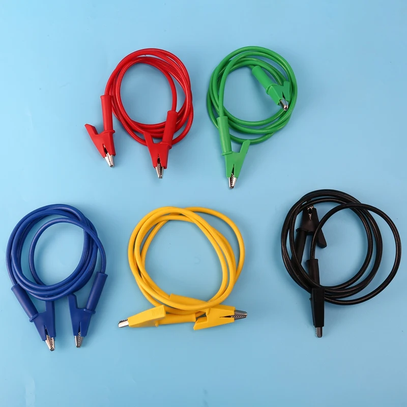 5 X Test Leads Double Ended Alligator Clips Copper Clips Heavy Duty Flexible Test Cables 5 Colors For Multimeter Testing