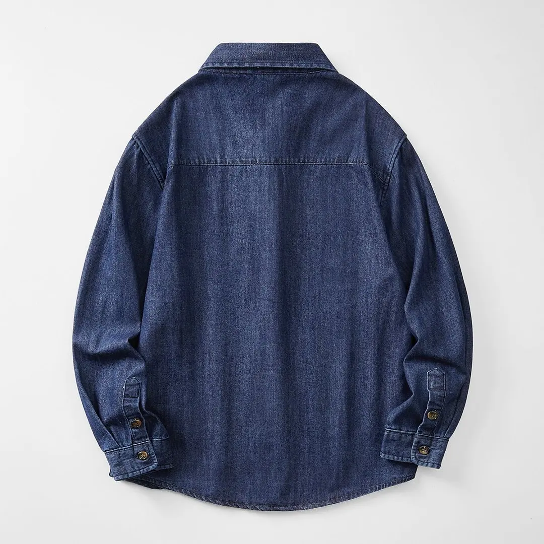 Japanese Denim Tooling Shirt Men Harajuku Streetwear Fashion Loose Casual Long Sleeve Jeans Shirt Man Clothes