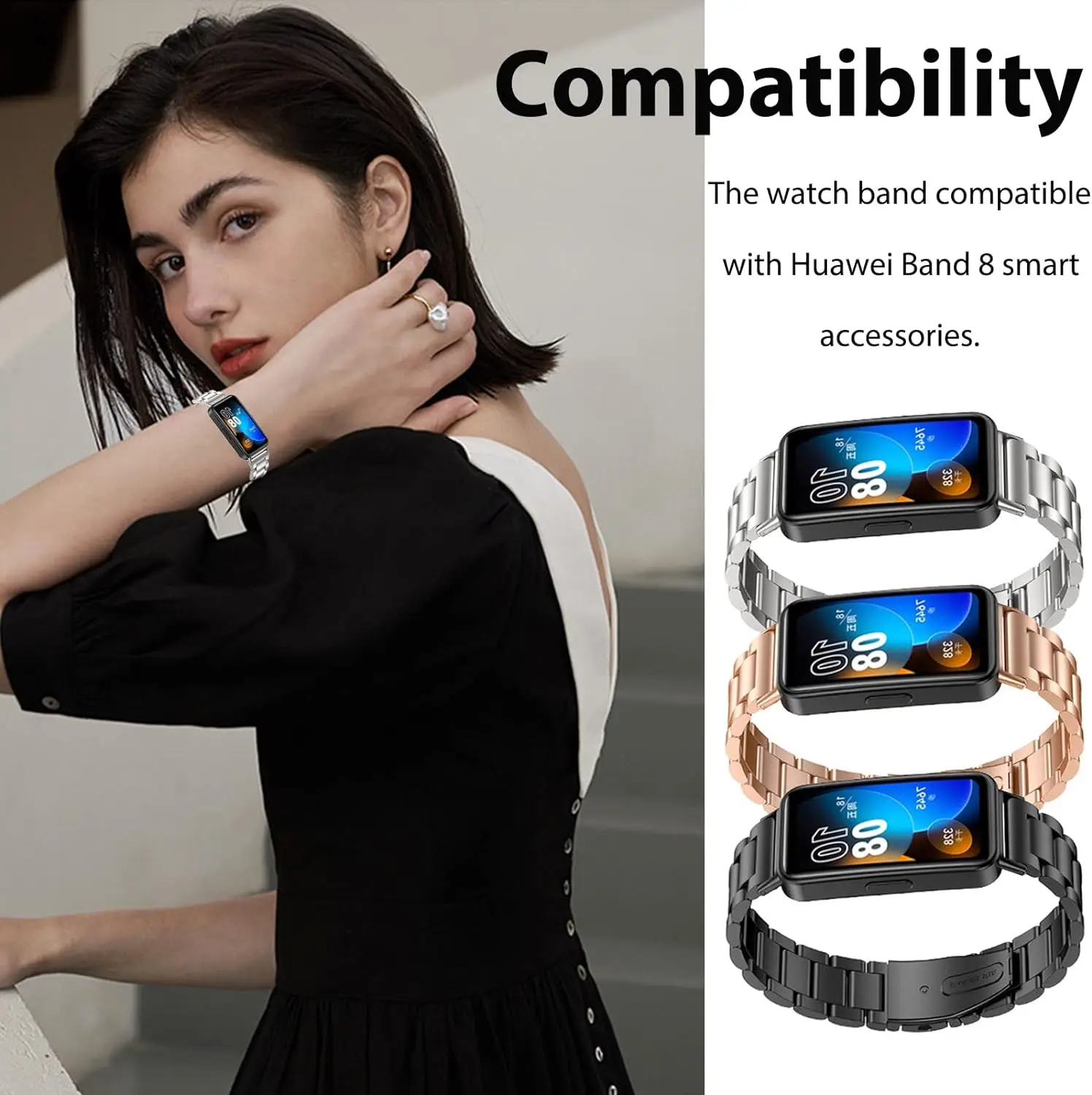 New Stainless Steel Band For Huawei Band 8 Women Men Metal Watch Bracelet Strap For Huawei Band 8 Replacement