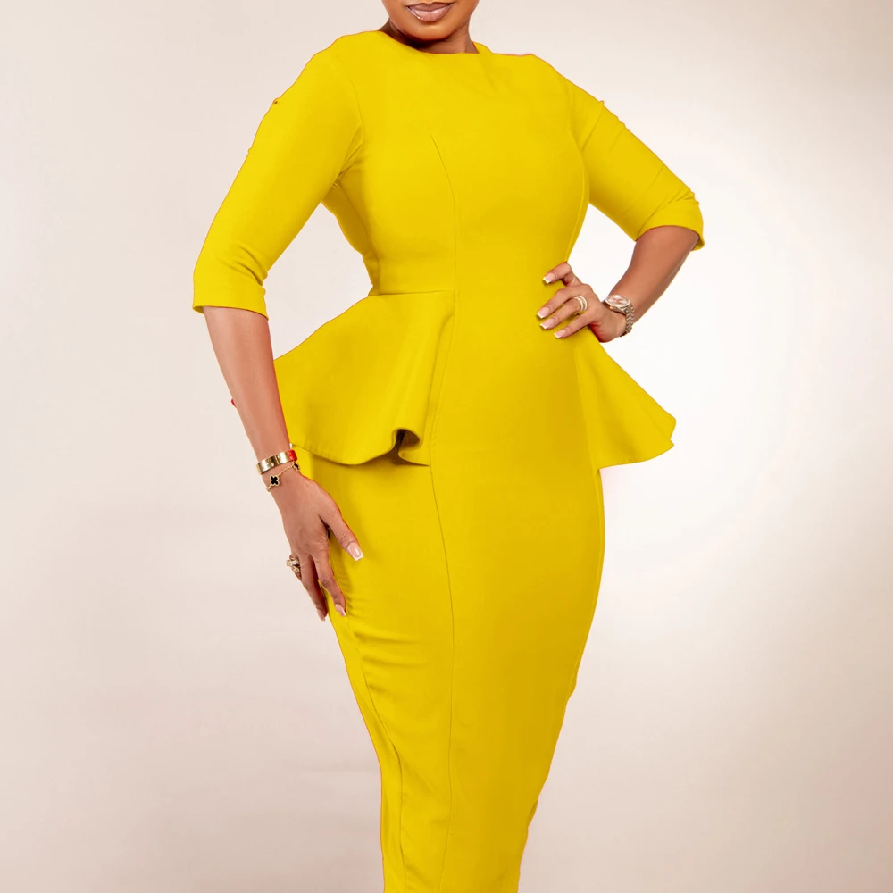 Red Blue Yellow Midi Dress For Chubby Woman Short Fashion Summer Dresses 2024 Elegant Female Cheap Wholesale Big Size Clothes