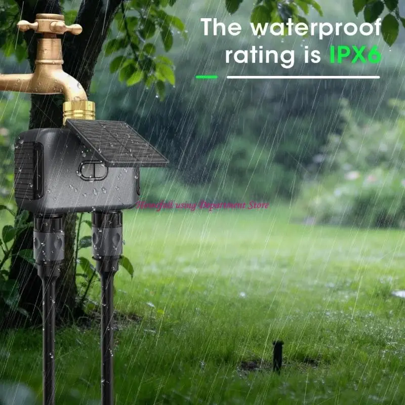 Phone Controlled Irrigation Timer with 2 Independent Watering Zones, Solar Power, Backup Input and Manual Watering for Home