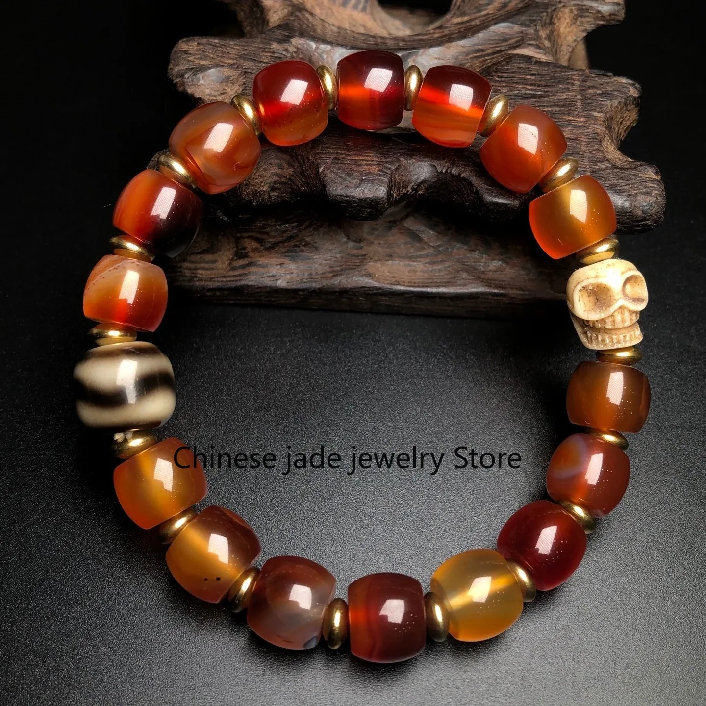 Rare Tibetan Agate Tiger Tooth&Agate Beads Dzi Beads Amulet Bracelet Z3250