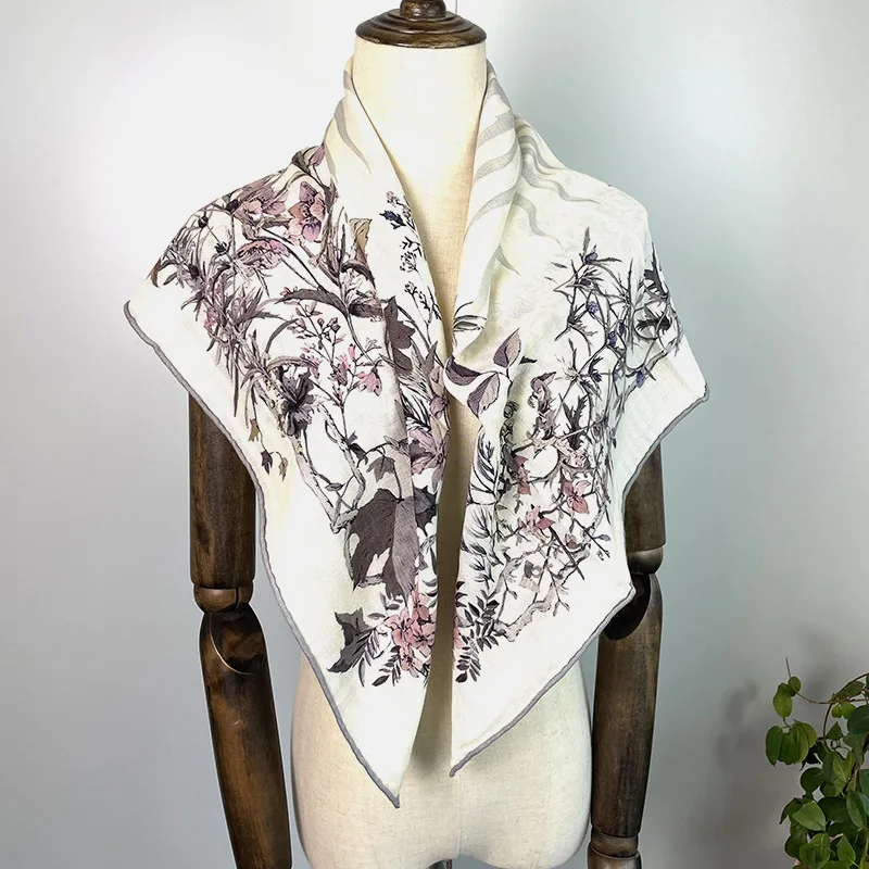 Wool Silk Scarf Women Hand Rolled Bandanas Winter Accessories Brands Accessories Neck Scarves Shawls Foulard 90cm