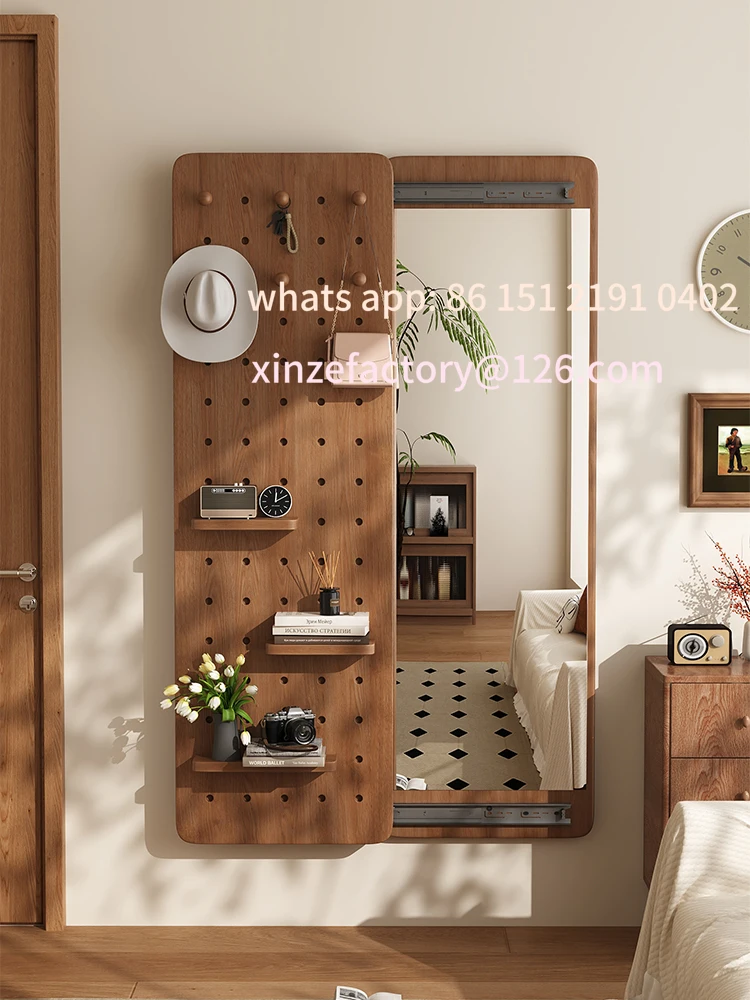 Customizable solid wood frame full body mirror, built-in hidden overall mirror, overall shape