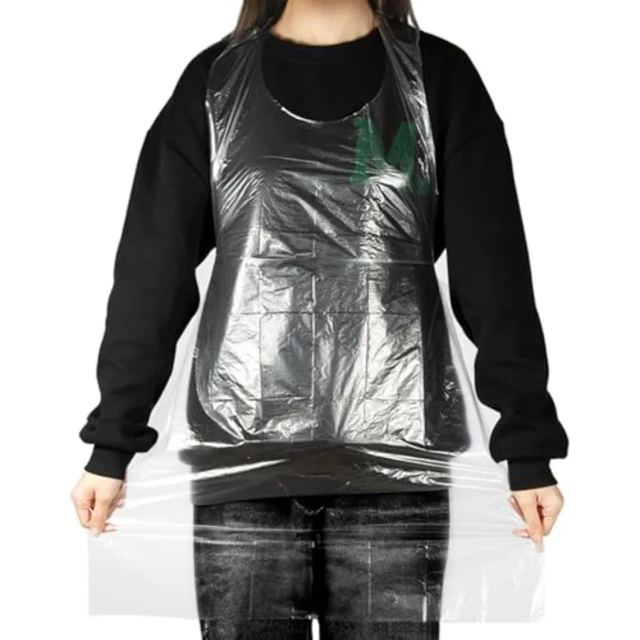 MAQIHAN 50 Plastic Disposable Aprons Adults - Waterproof Aprons Painting Smocks Eating Bibs for Hair Dye Baking Cooking