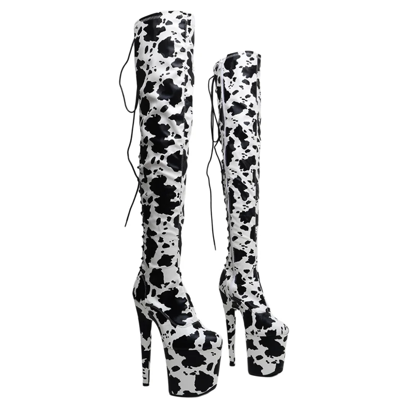

Leecabe 20CM/8inches matte PU Cow pattern Upper Fashion trend closed toe platform High Heel stripper heel Pole Dance boot