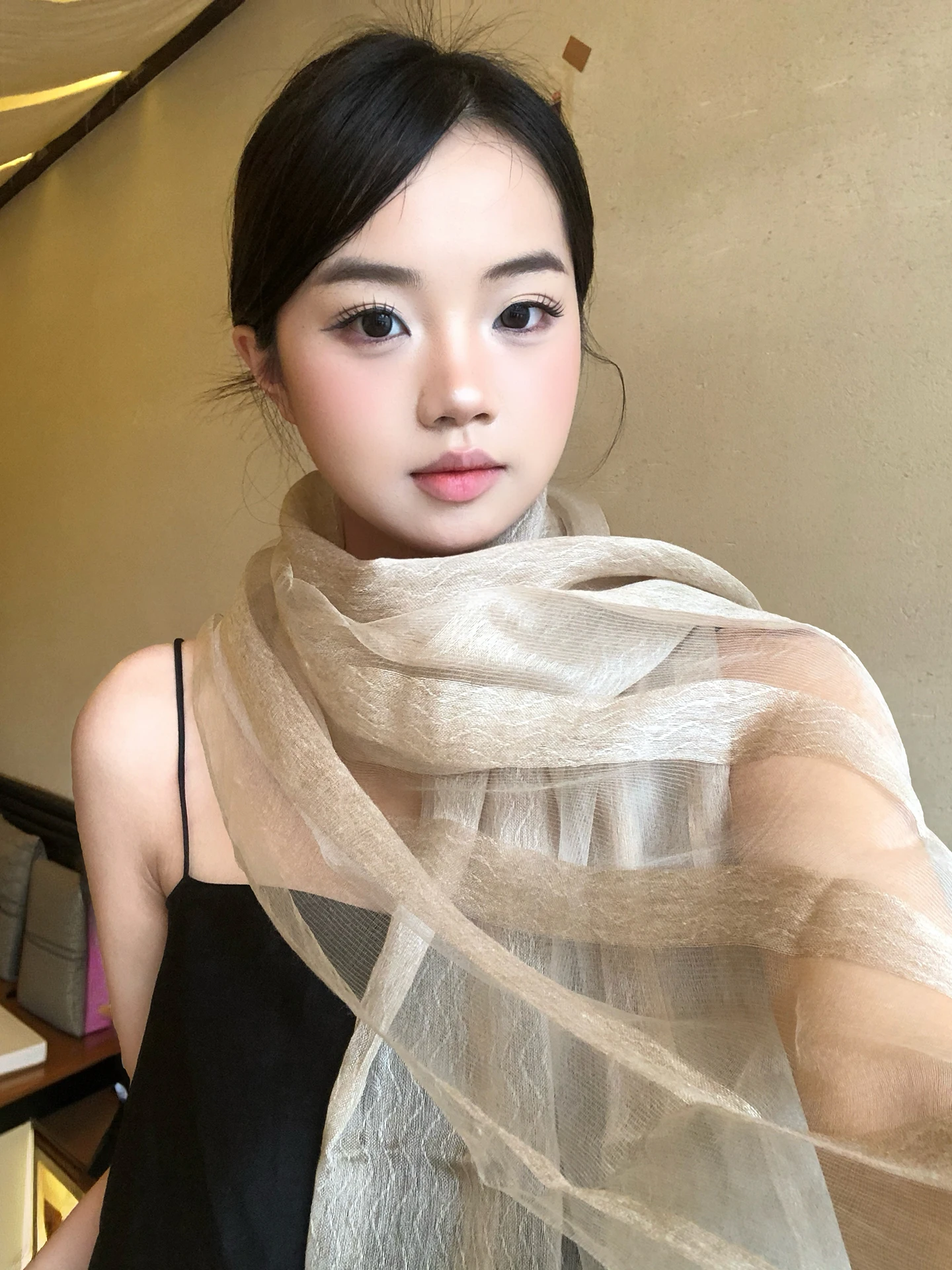 Lightweight Double Layer Color Long Thin Silk Scarf Women's 2026 New Artistic Versatile Atmosphere Decorative Shawl Out...