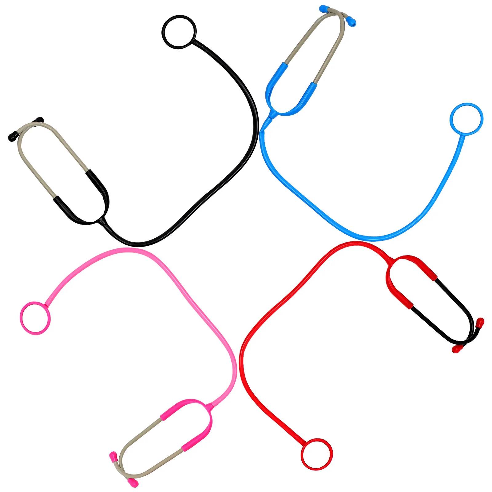 4 قطع من دعامات سماعة الطبيب المزيفة للأطفال الصغار ذات حواف ناعمة ملابس آمنة مثالية للعب التظاهري في الطبيب وبناء الخيال