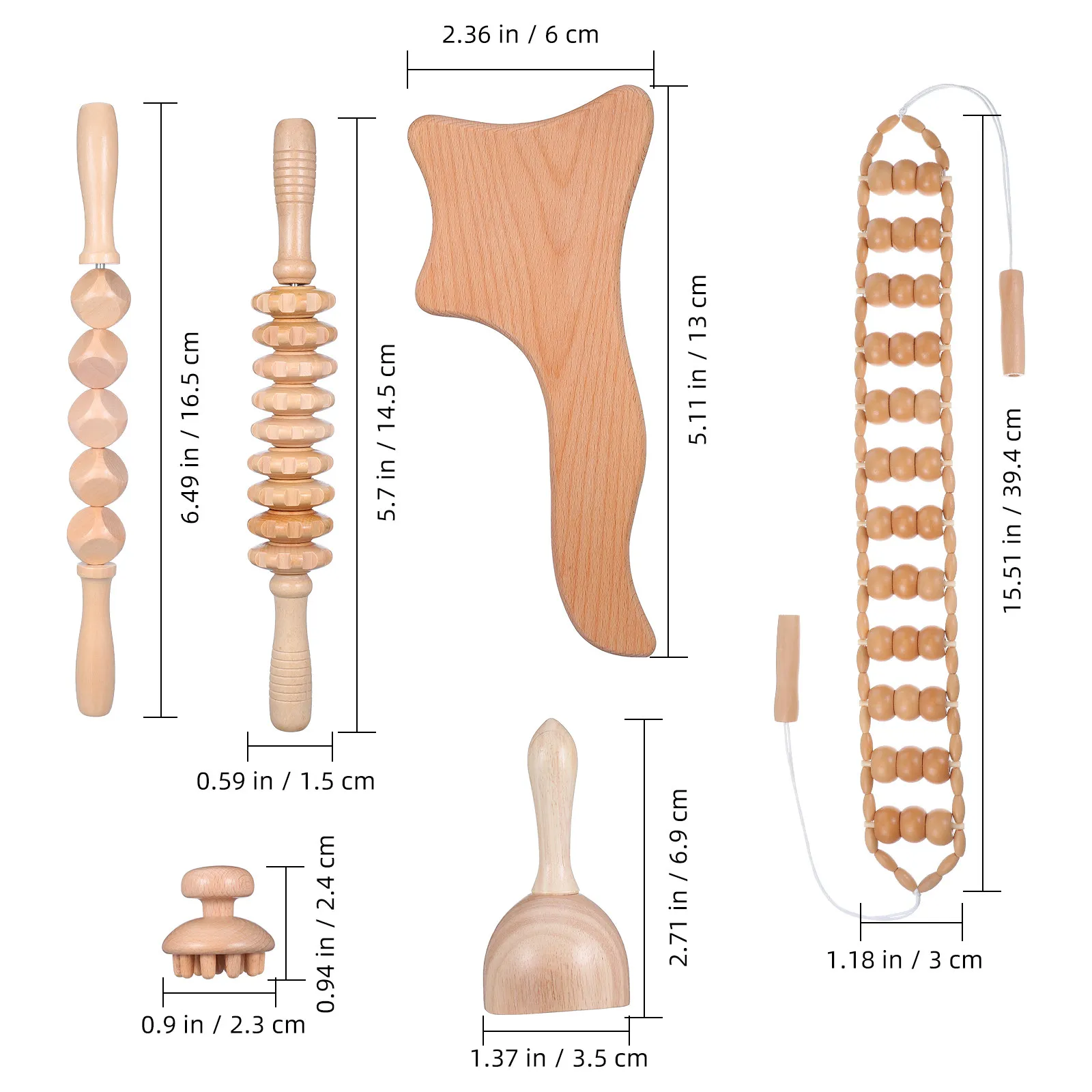 6Pcs Massage Tools Set Wood Therapy Massage Kit Back Massager Wooden Roller Stick Muscle Relaxing Manual Massager Tool view 2