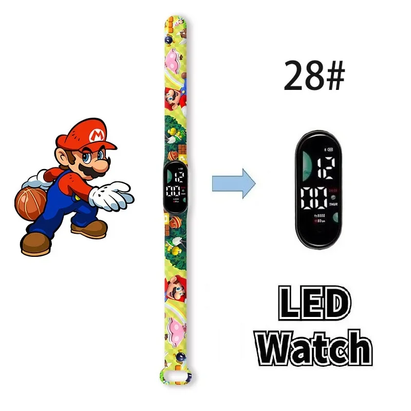 Super Marios Bros Led Elektronisch Horloge Cartoon Figuur Anime Randapparatuur Digitale Touch Armband Waterdicht Kinderen Festival Gif