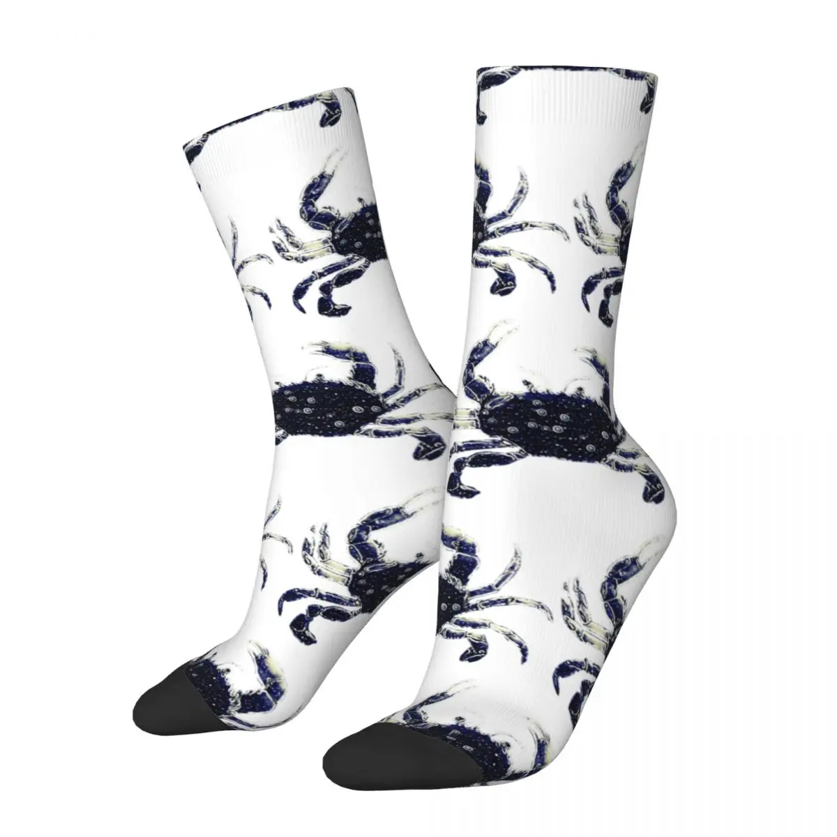 Calcetines náuticos con patrón de cangrejos azules para hombre y mujer, medias divertidas y felices, novedad, primavera, verano, otoño e invierno, medias de tubo medio, regalos