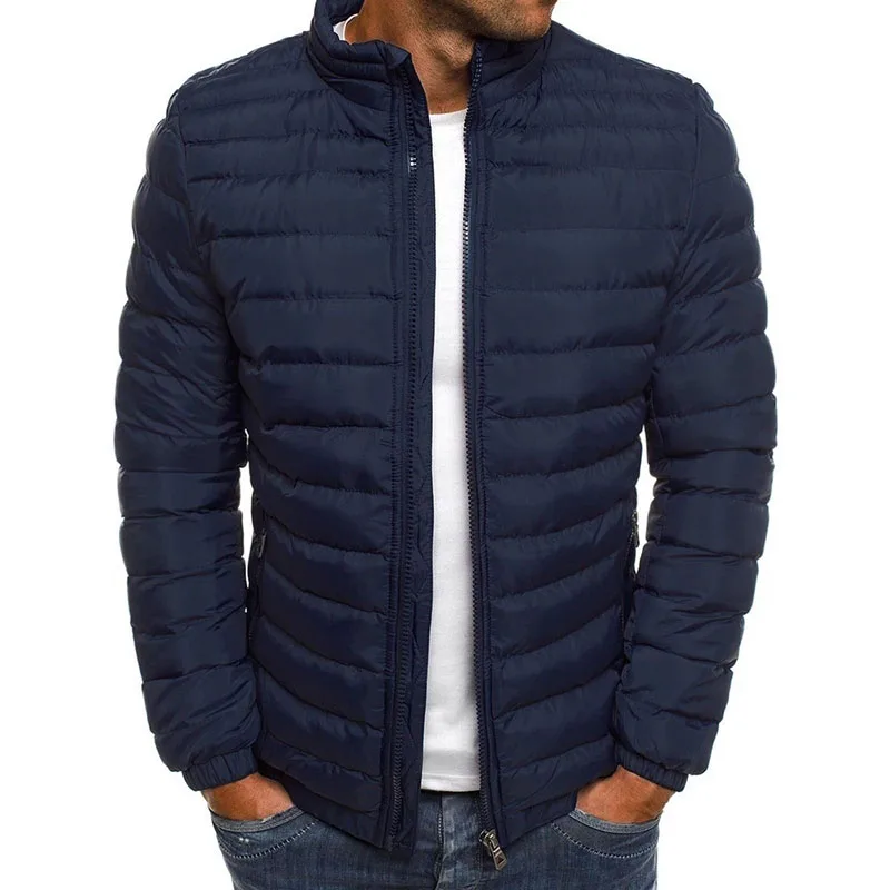 Parka invernale leggero Abbigliamento da esterno da uomo Colletto alla coreana caldo Cappotto in cotone con zip Giacca invernale casual slim a maniche lunghe