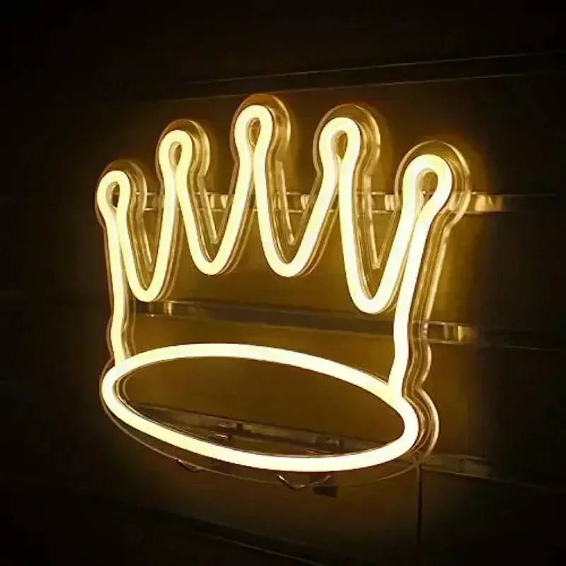 Crown Led Neon Sign Warm White Wall Decor Neon Signs for Wall Decor Kids Room Girls Bedroom Apartment Birthday Party Decoration