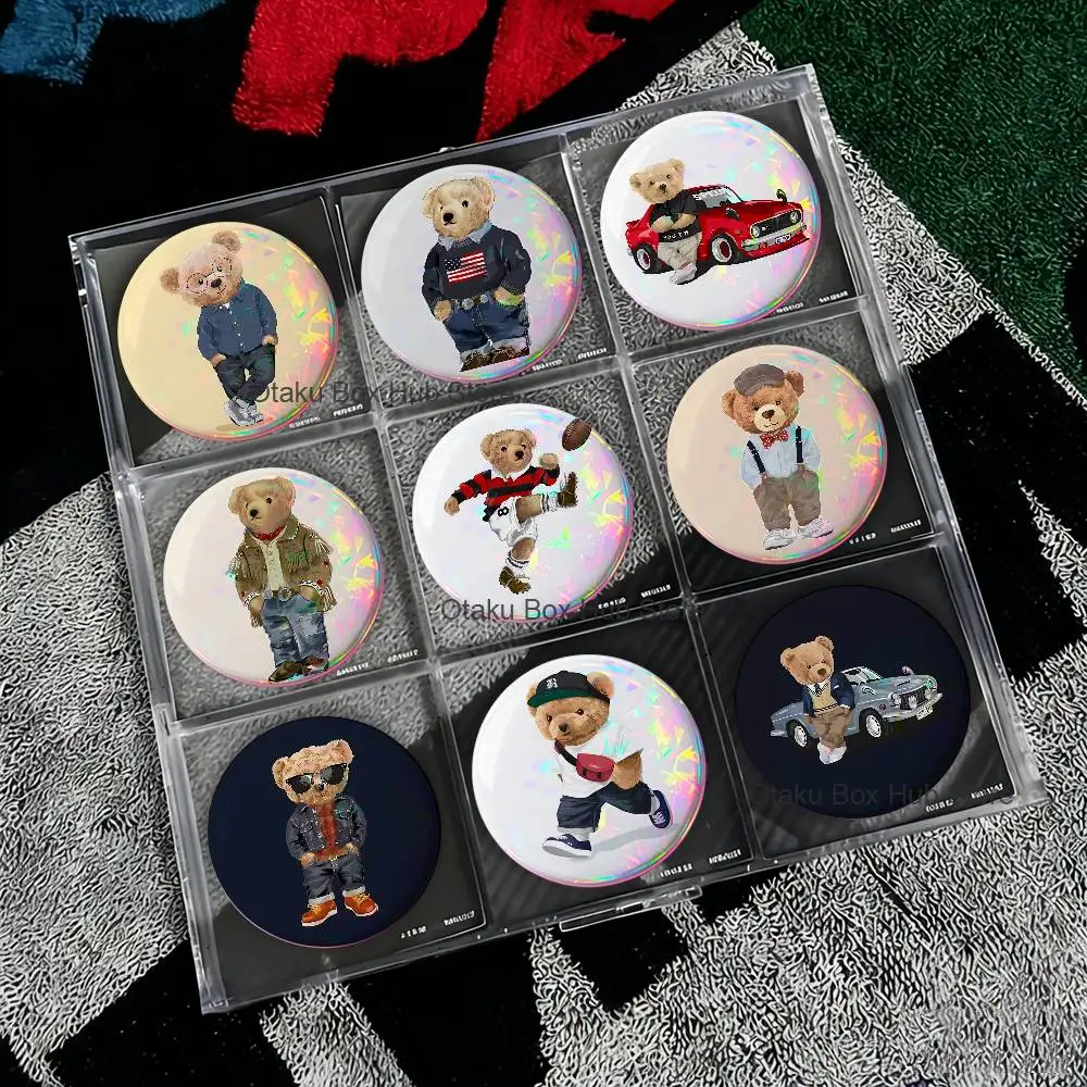 

Fashion Bear Laser reflective round badges pins bag clothing decorations collectibles gifts for friends