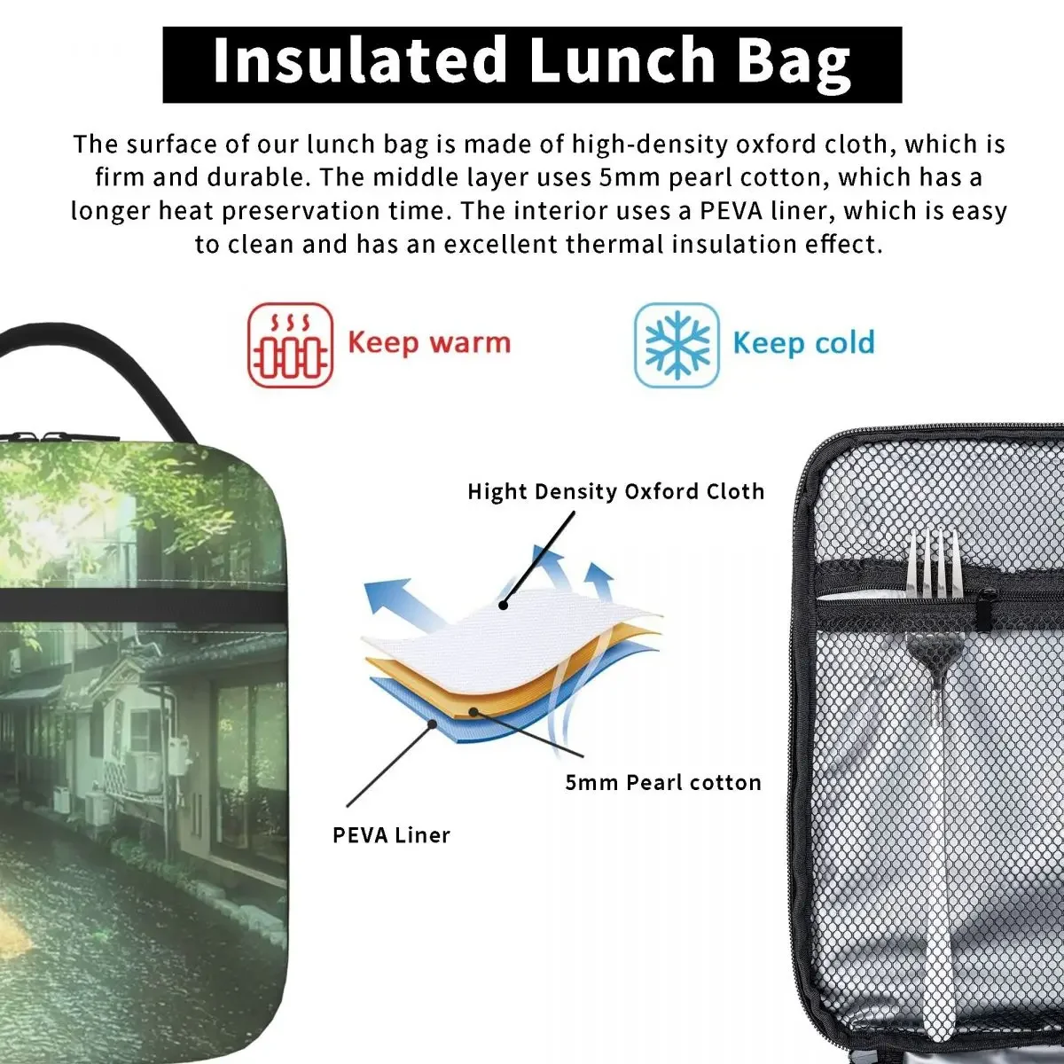 Japan Anime Green Natural Scenery Insulated Lunch Bag for Women Children Leakproof Food Boxes Thermal Lunch Box Tote