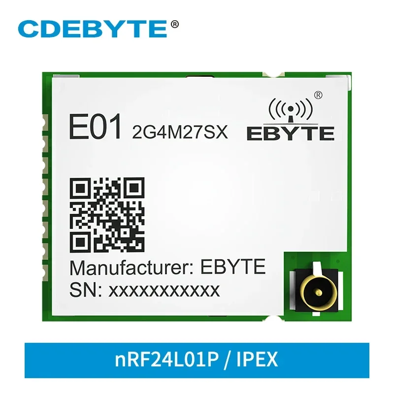 

nRF24L01P RF Module 2.4GHz 27dBm Long Range GFSK SPI CDEBYTE E01-2G4M27SX IPEX Antenna SMD Wireless Transmitter and Receiver