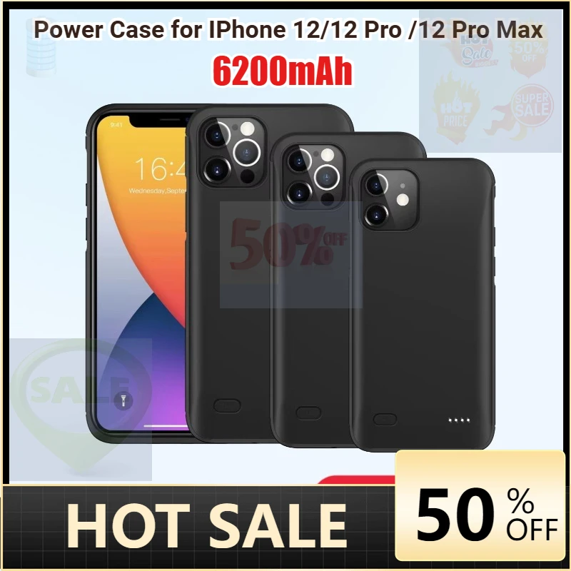 

New 6200mAh Battery Case for IPhone 12 Pro Max Power Case Power Bank Charging Cover for IPhone 12 Mini Slim Battery Charger Case