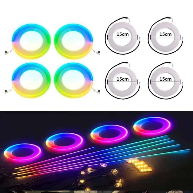 4PCS Atmosphere Lamp Symphony 64 213 Color Speakers Car Ambient Lights Car Accesorries for Vehicles Speakers 15CM 12V Speakers