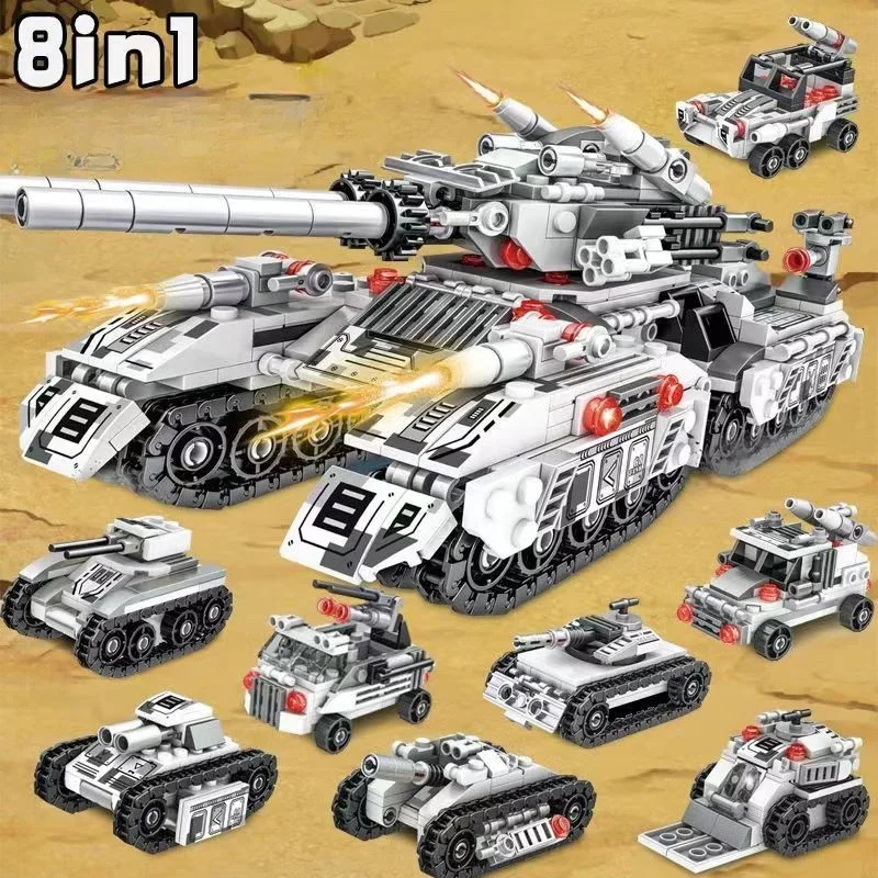 New WW2 Military Vehicle Tank 8in1 Airplane Truck Model Building Blocks DIY Bricks Kids Construction Toys For Children Boy Gifts