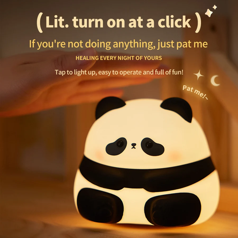 Panda LED Night Light com Sensor de Toque para Crianças, Cartoon Nightlight, Soft Silicone Sleep Lamp, Bedside Lamp, Room Decor, Holiday Gift for Children