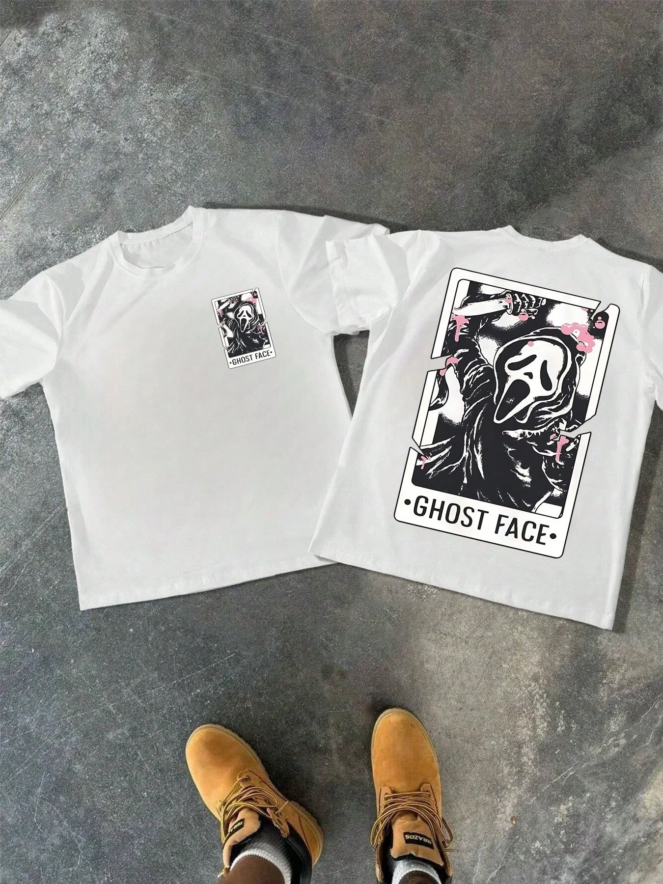 تي شيرت رجالي على شكل وجه شبح على الطراز القوطي تي شيرت مطبوع على الوجهين من القطن كاجوال صيفي جرافيك تي شيرت جرافيك ملابس أنيمي