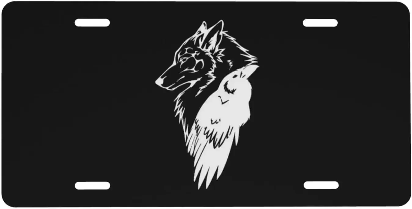 Viking Norse Wolf Raven Rune Car Front Fake License Plate Decoration Vanity Label 6x12 Inch Front  License Plates Fit US Vehicle