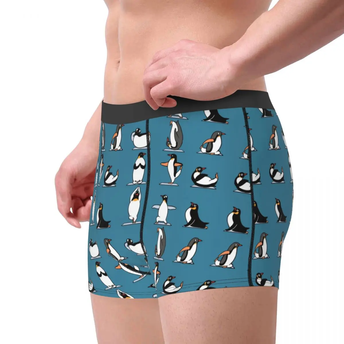 Cute Penguin Yoga Men's Underwear Cartoon Animal Boxer Briefs Shorts Panties Humor Breathable Underpants for Homme Plus Size