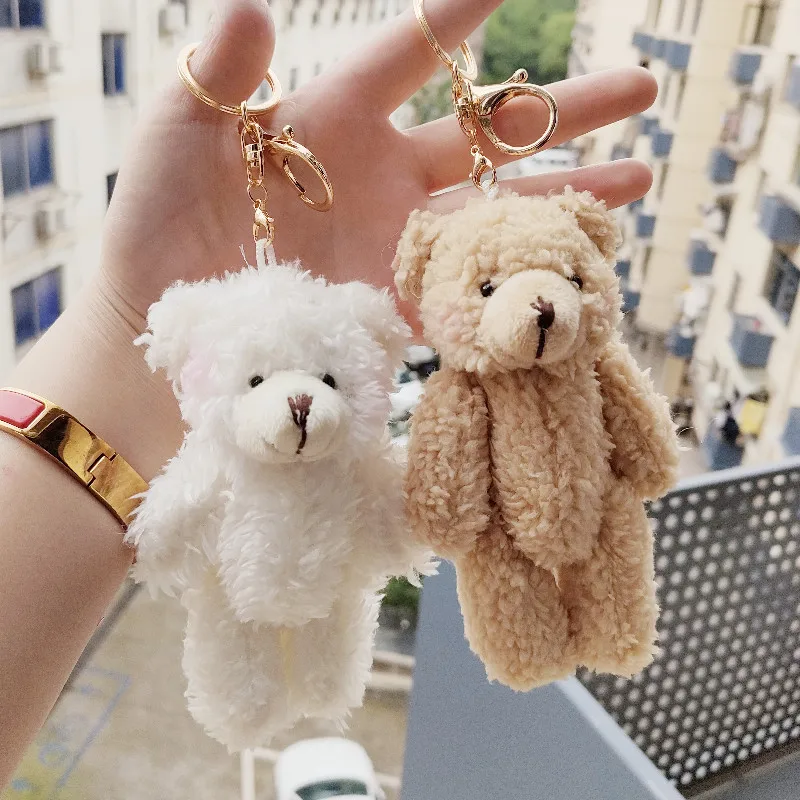 11cm Kawaii Mini Cute Bear Rabbit Dog Plush Keychain Toys Soft Cotton Key Chain Toy for Girls and Kids Plush Doll Unzip Toy